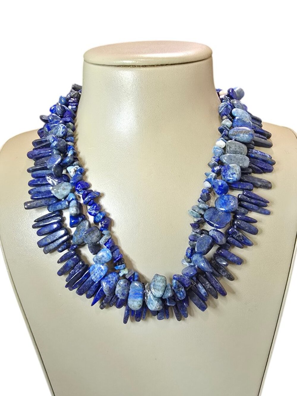 Vintage Women's Statement Blue Stones Sterling Silver 825 Clasp Necklace
